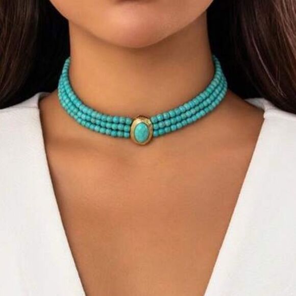 Anthropologie Jewelry - Turquoise Beaded Choker Necklace S1189